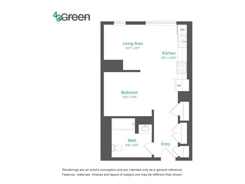 Floor plan for studio, 548 sqft